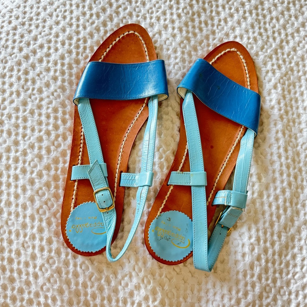 Pappagallo Light Blue and Brown Leather Sandals